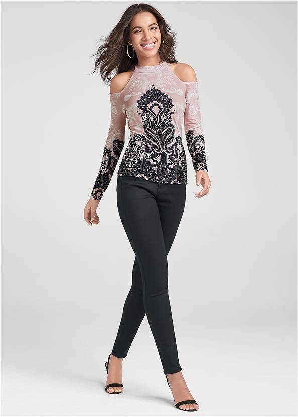 Full front view Paisley Cold-Shoulder Top