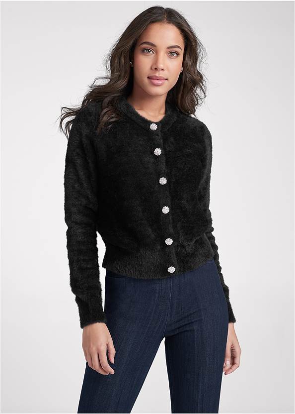Cozy Button-Front Cardigan,Mid-Rise Slimming Stretch Jeggings,Lift Jeans