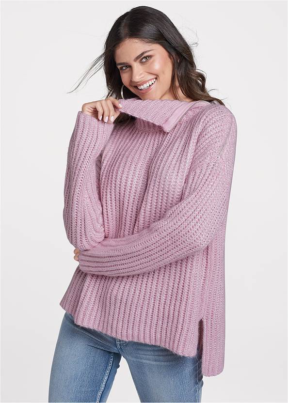 Cropped Front View Zipper Detail Sweater