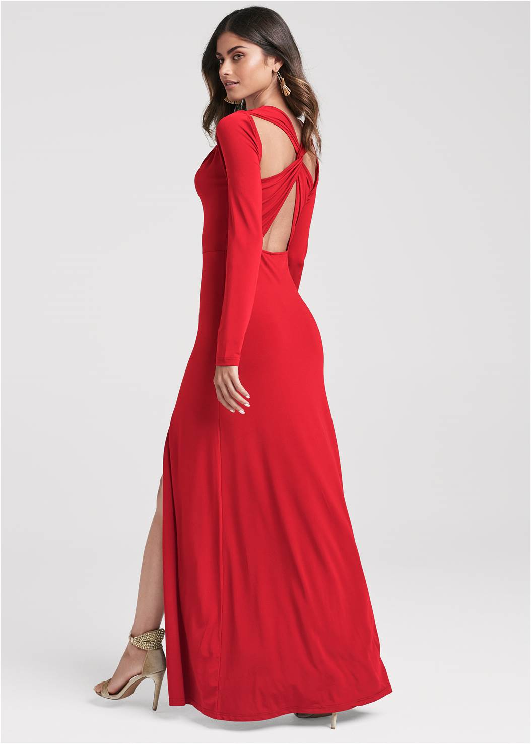 Back Detail Long Dress In Red Venus