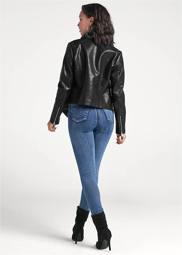 Full back view Faux-Leather Tweed Jacket