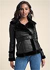 Cropped front view Fur Trim Faux-Leather Jacket