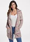 Cropped Front View Marled Cardigan With Hood