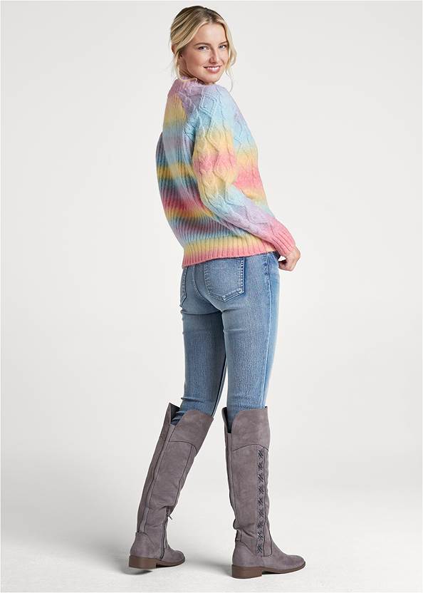 Back View Colorful Cable Knit Cardigan