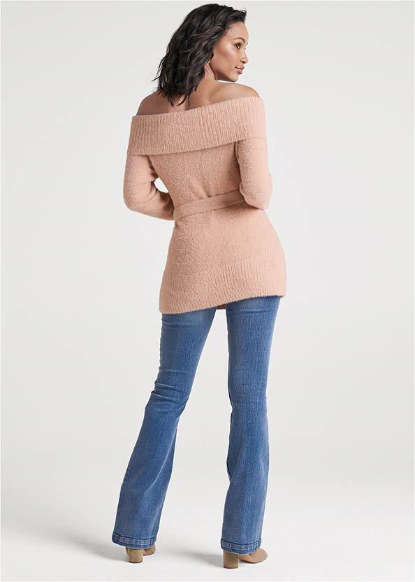 Back View Fold Over Belted Sweater