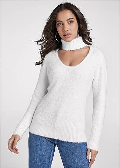Plus Size Cutout Front Turtleneck Sweater
