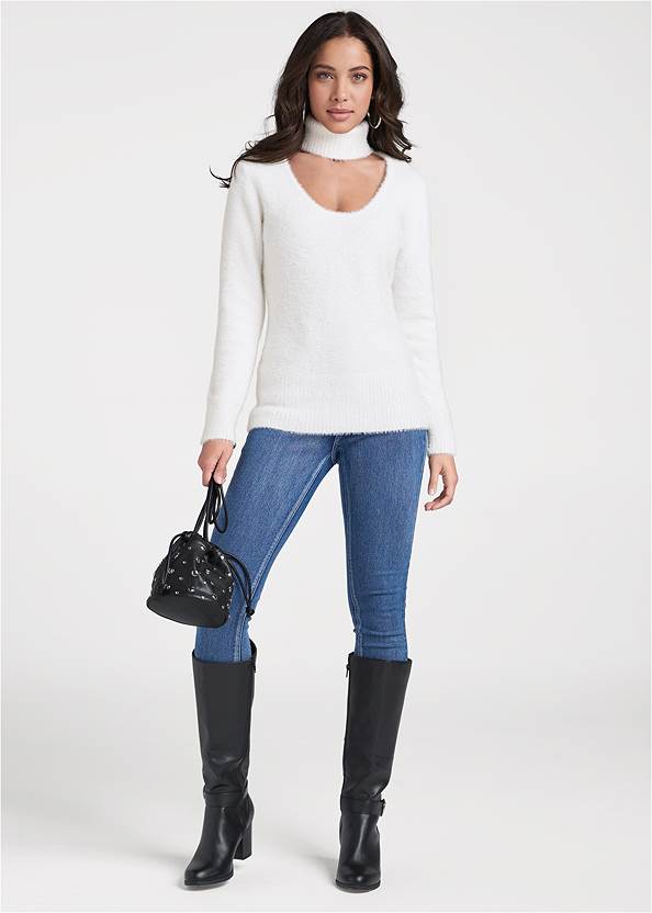 Front View Cutout Front Turtleneck Sweater