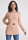 Cropped Front View Fold Over Belted Sweater