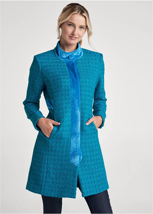 Cropped Front View Long Tweed Coat