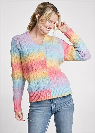 Colorful Cable Knit Cardigan