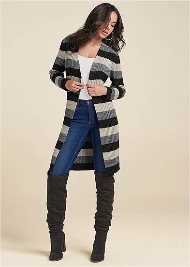 Plus Size Striped Ribbed Cardigan