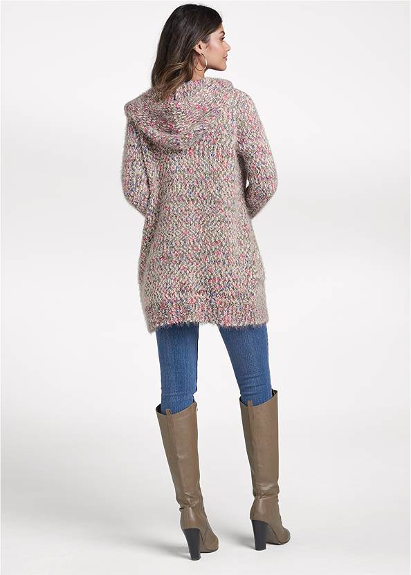 Back View Marled Cardigan With Hood