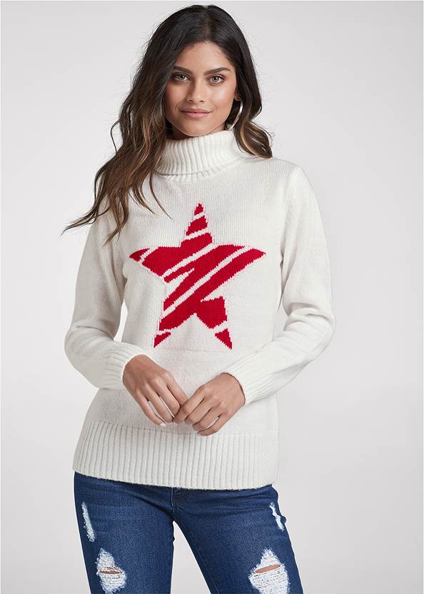Cropped front view Star Print Sweater