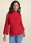 Cropped Front View Cold-Shoulder Sweater