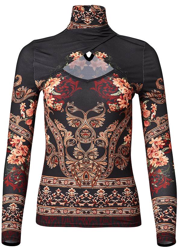 Ghost with background  view Floral Print Mock-Neck Top
