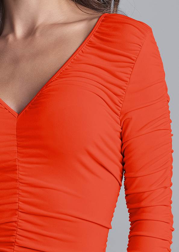 Detail front view Ruched V-Neck Top