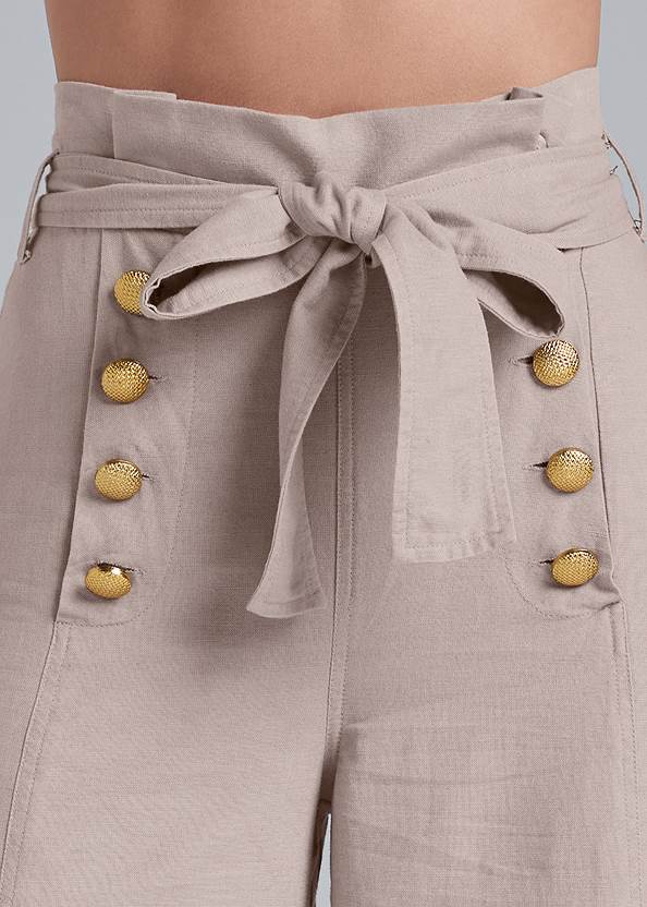 Detail front view Linen Wide Leg Sailor Pants With Belt