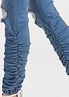 Detail side view Elastic Waistband Ruched Jean Joggers With Distressing