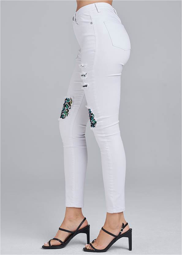 Alternate View Sequin Patch Skinny Jeans