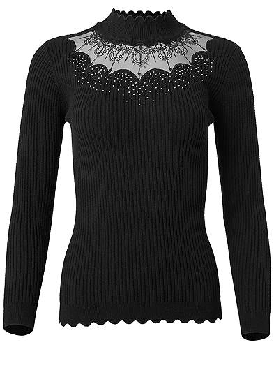Plus Size Sheer Detail Mock-Neck Sweater