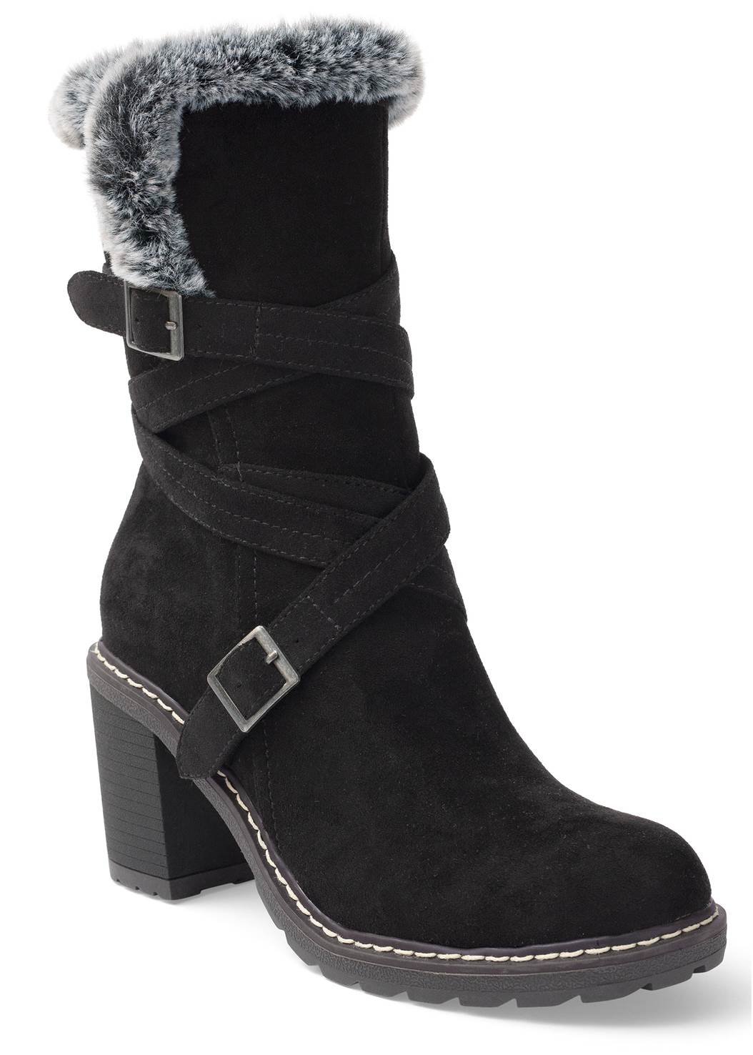 Faux-Fur Buckle Boots in Black | VENUS