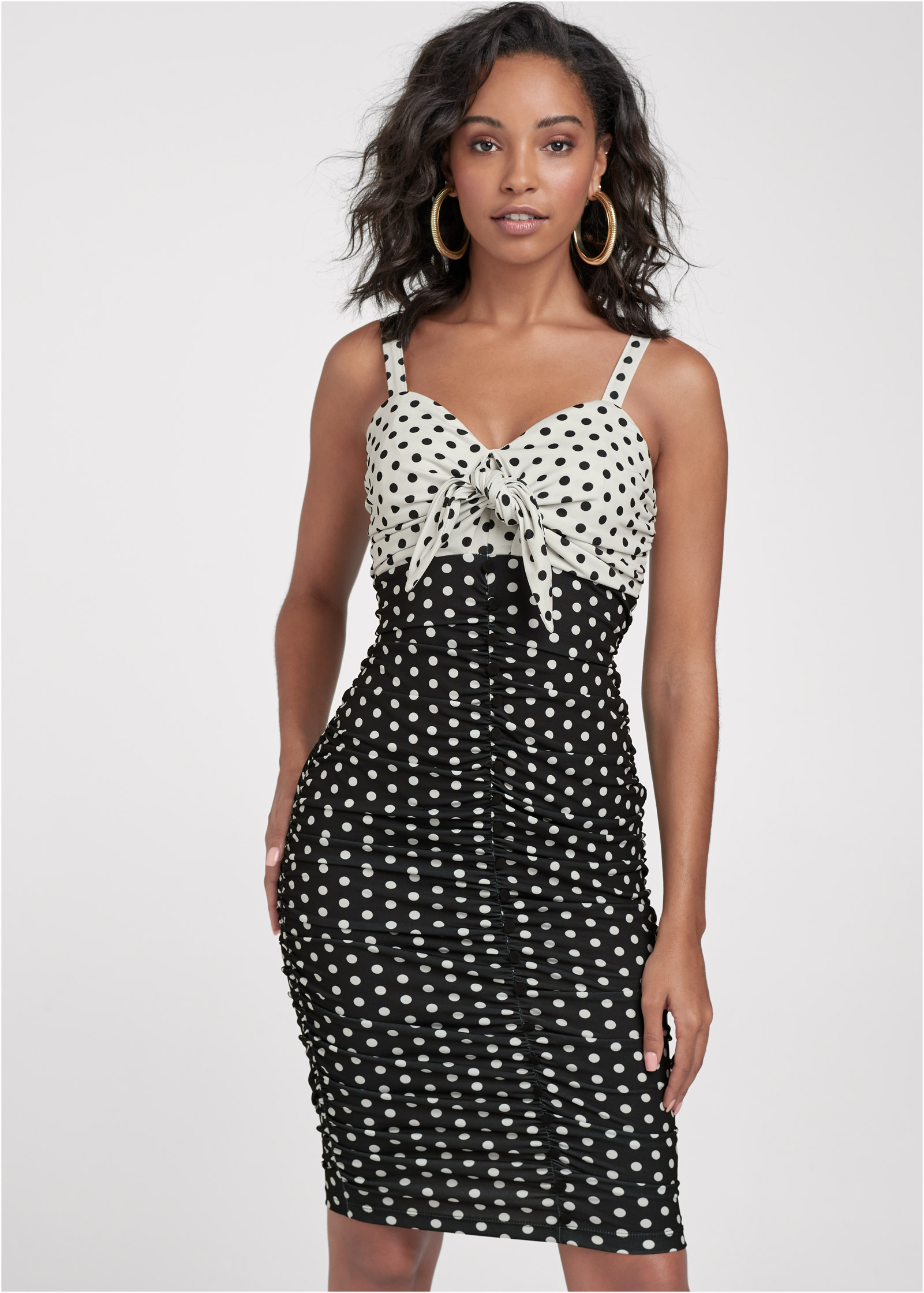 white polka dot bodycon dress