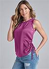 Front View Satin Ruched Tank Top