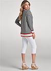 Back View Houndstooth Print Cardigan With Color Block Stripes
