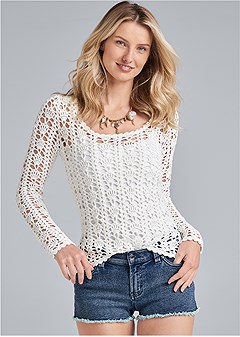 VENUS | Crochet Knit Sweater in Off White