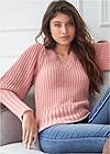 Cropped front view Ribbed V-Neck Sweater