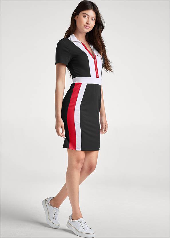 Full Front View Color Block Collared Dress