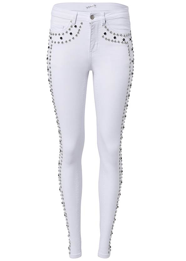 Ghost with background  view Rhinestone Trim Jeans