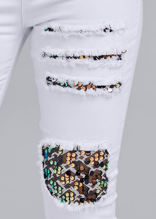 Alternate View Sequin Patch Skinny Jeans