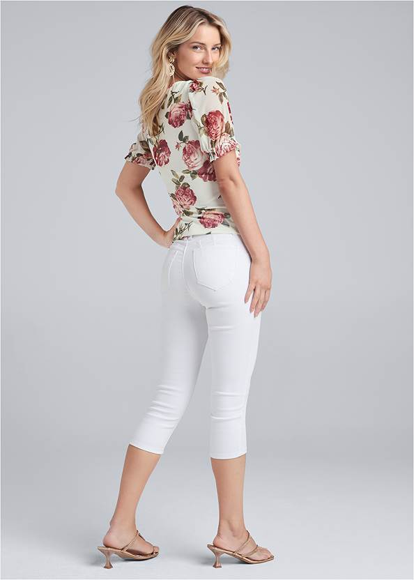 Full back view Floral Ruched Mesh Top