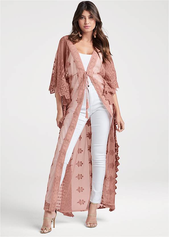 Mesh And Lace Kimono,Basic Cami Two Pack,Bum Lifter Jeans,High Heel Strappy Sandals,Strappy Toe Loop Heels