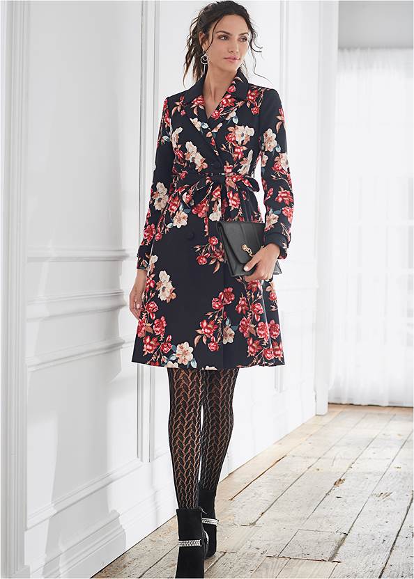 Warm Floral Print Coat,Basic Cami Two Pack,Bum Lifter Jeans,Chain Buckle Booties,Buckle Detail Booties