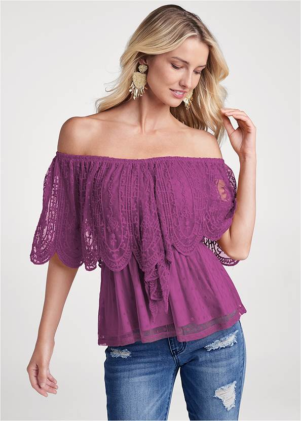 Cropped front view Lace Off-The-Shoulder Top