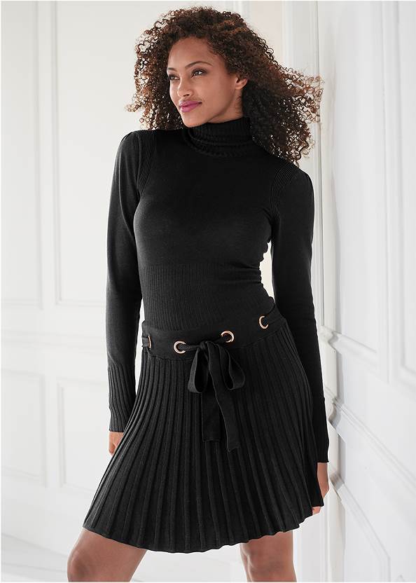 Front View Pleated Sweater Dress