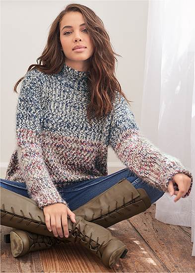 Plus Size Marled Knit Mock-Neck Sweater