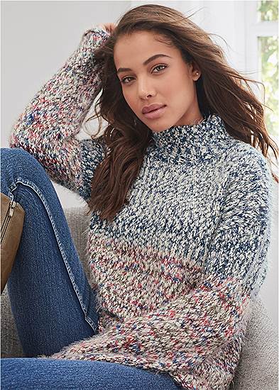 Marled Knit Mock-Neck Sweater