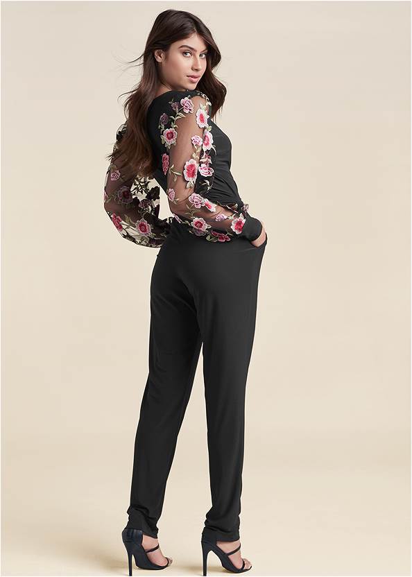 Full back view Embroidered Sleeve Jumpsuit