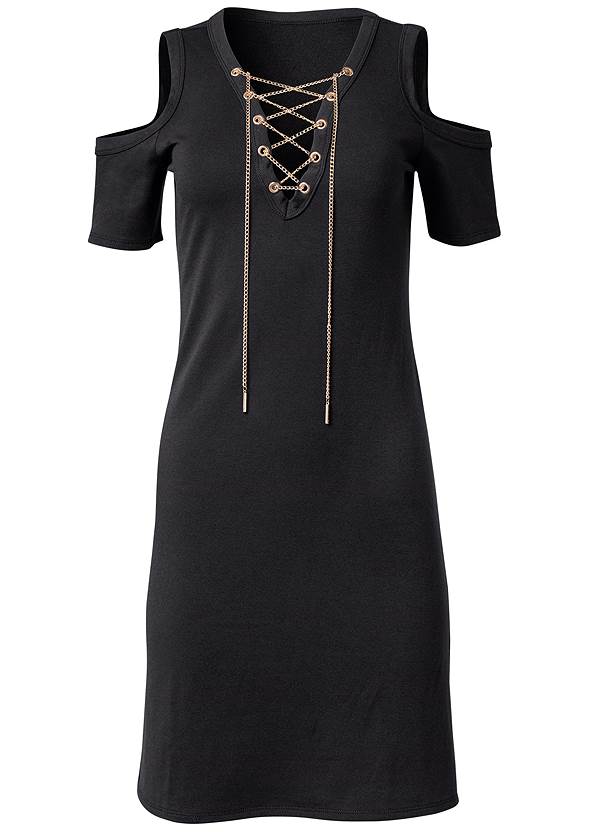 Ghost with background  view Gold Chain Lace-Up Dress