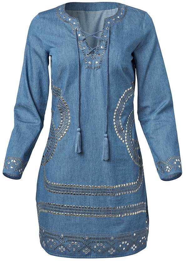 Ghost with background  view Embellished Chambray Dress