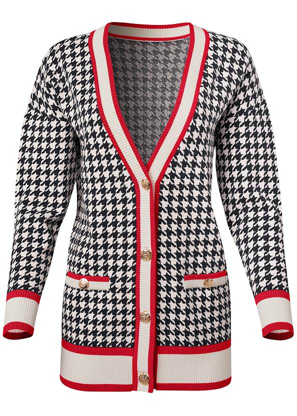 Alternate View Houndstooth Print Cardigan With Color Block Stripes