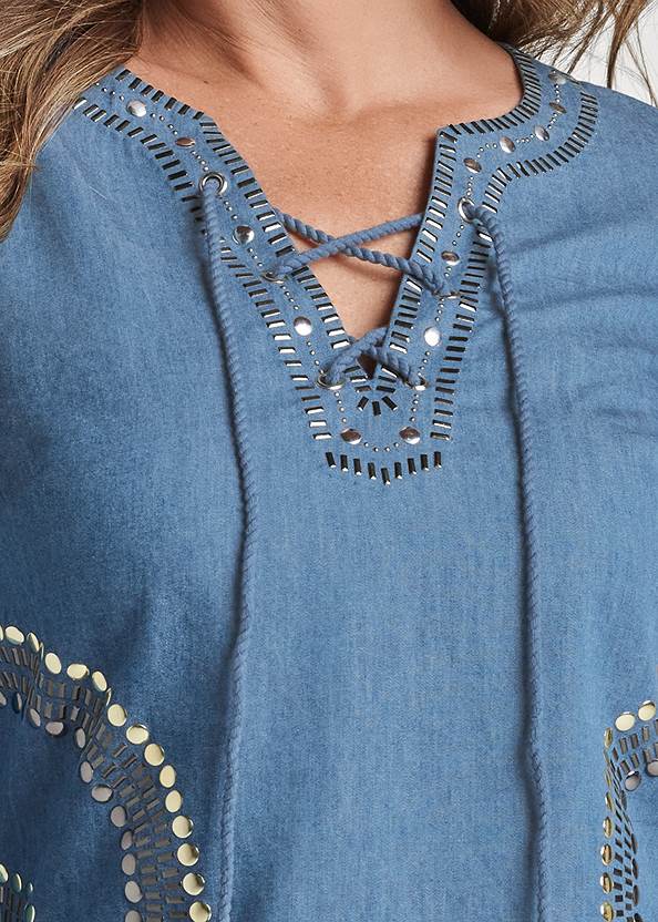 Detail front view Embellished Chambray Dress