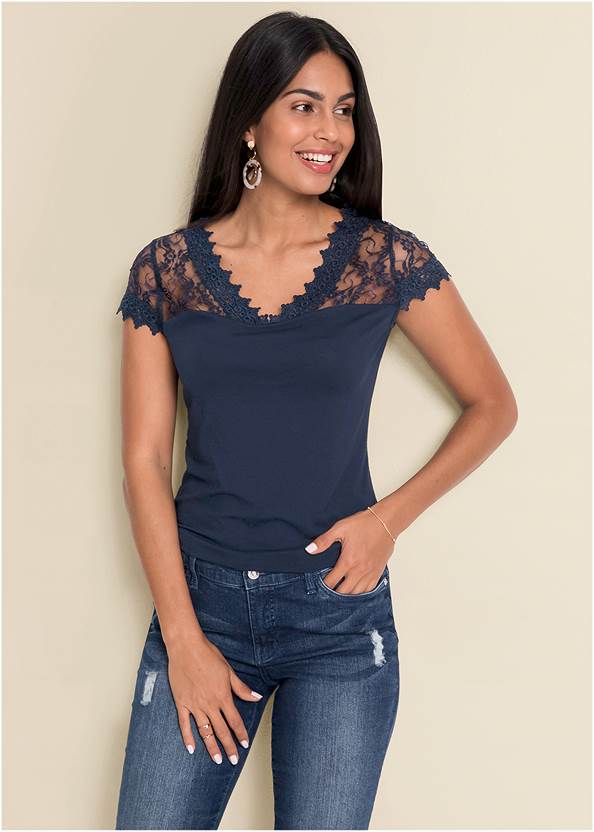 Cropped Front View Lace Detail Tee
