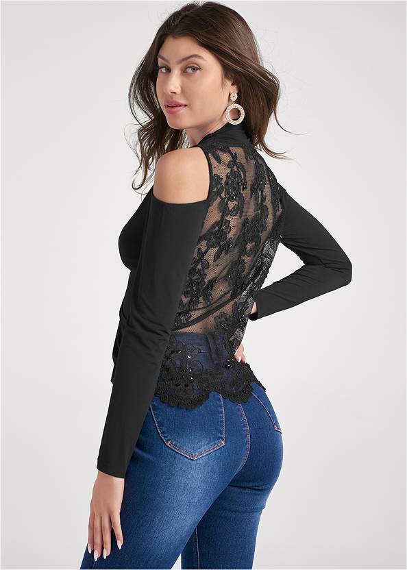Lace Detail Back Top,Bum Lifter Jeans,Mid Rise Slimming Stretch Jeggings,Sexy Slingback Heels