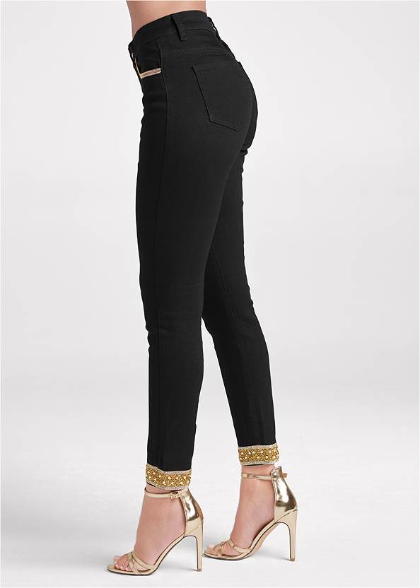 Waist down side view Embellished Cropped Jeans