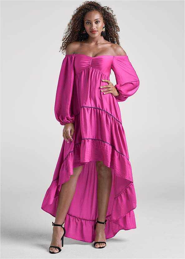 Full front view Off-The-Shoulder High-Low Dress