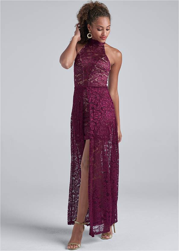 Full Front View High-Low Lace Dress